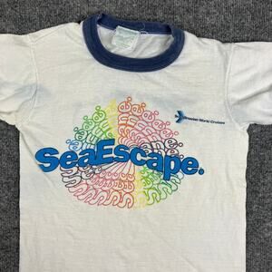 SeaEscape T-Shirt Women Size S White Ringer Tee 70s Vintage Scandinavian Cruises